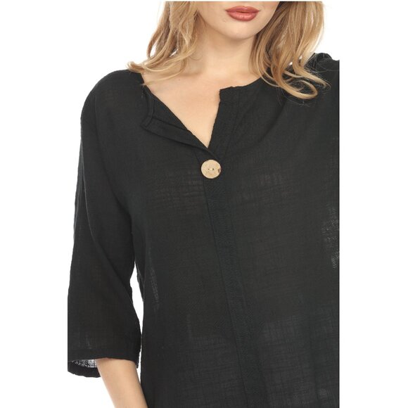 Black 3/4 Sleeves Top with Bamboo Button - Picture 6 of 8
